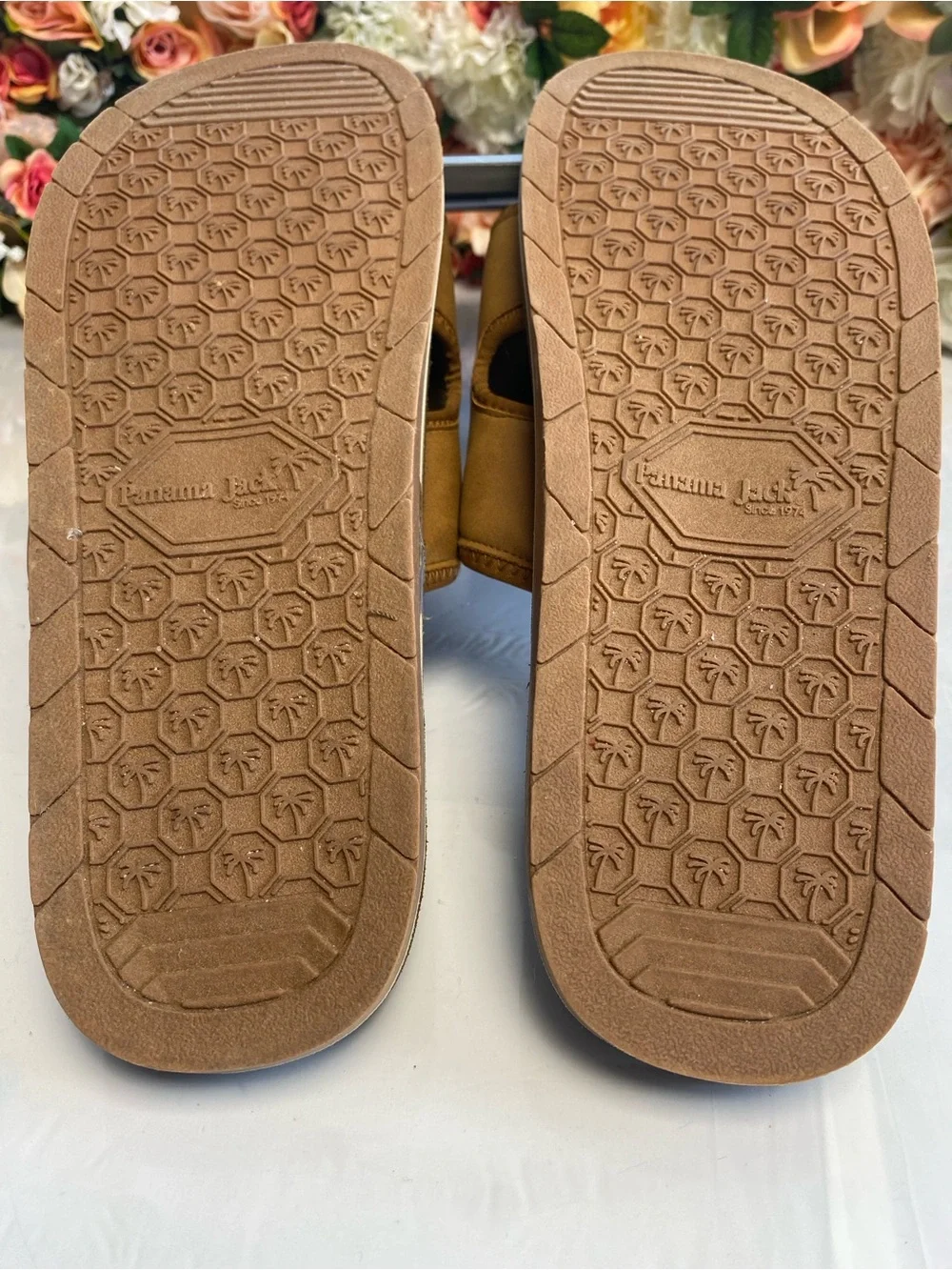 Panama Jack Adjustable Hook & Loop Slide Sandals Brown XL 12-13